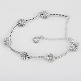 Sparkling Daisy Flower Crystal Bracelet 925 Sterling Silver Charm Bangle