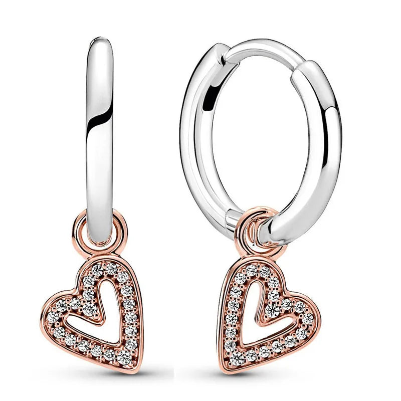 Crystal Heart Hoop Earrings 925 Sterling Silver Wedding Gift