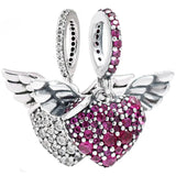 Sparkling Heart & Angel Wings Crystal Pendant Bead DIY Jewelry