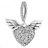 Sparkling Heart & Angel Wings Crystal Pendant Bead DIY Jewelry