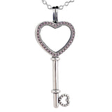 Sparkling Heart Key Crown Locket Necklace 925 Sterling Silver Charm DIY Jewelry