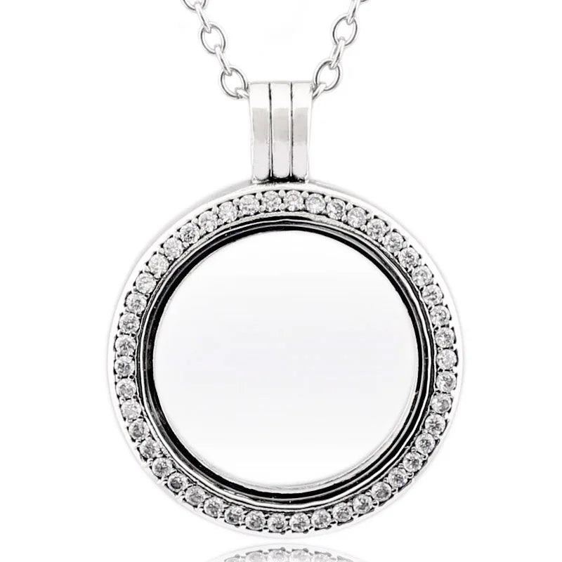 Sparkling Heart Key Crown Locket Necklace 925 Sterling Silver Charm DIY Jewelry