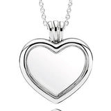 Sparkling Heart Key Crown Locket Necklace 925 Sterling Silver Charm DIY Jewelry