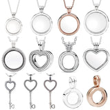 Sparkling Heart Key Crown Locket Necklace 925 Sterling Silver Charm DIY Jewelry