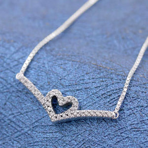 Heart Wishbone Crystal Necklace 925 Silver Charm Bracelet