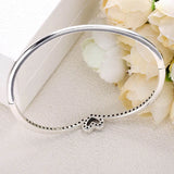 Sparkling Heart Wishbone Crystal Bangle for 925 Sterling Silver Bracelet