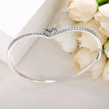 Sparkling Heart Wishbone Crystal Bangle for 925 Sterling Silver Bracelet