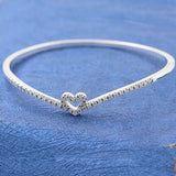 Sparkling Heart Wishbone Crystal Bangle for 925 Sterling Silver Bracelet