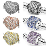 Sparkling Love Heart & Barrel Clasp 925 Silver Bracelet Bangle Charm