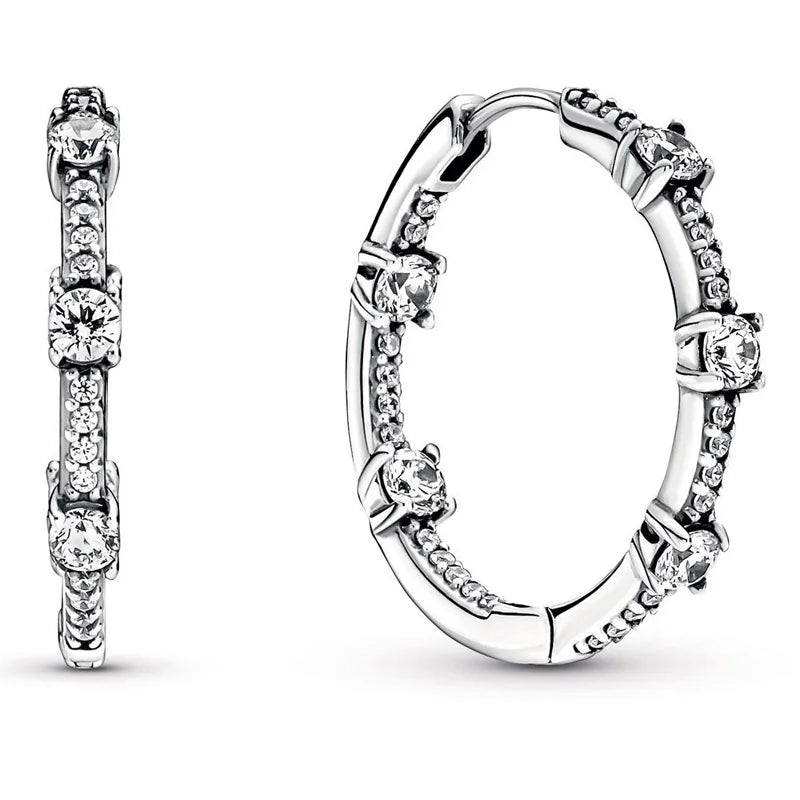 Sparkling Pave Bars Hoop Earring With Crystal 925 Sterling Silver Wedding Gift