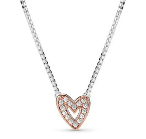 Sparkling Rose Heart Necklace 925 Sterling Silver Bead Charm