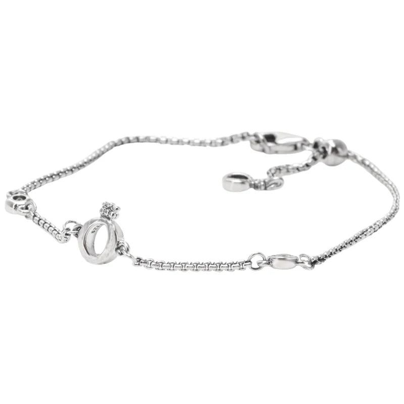 925 Sterling Silver Sparkling Chain Bracelet Bangle for European Bead Charms