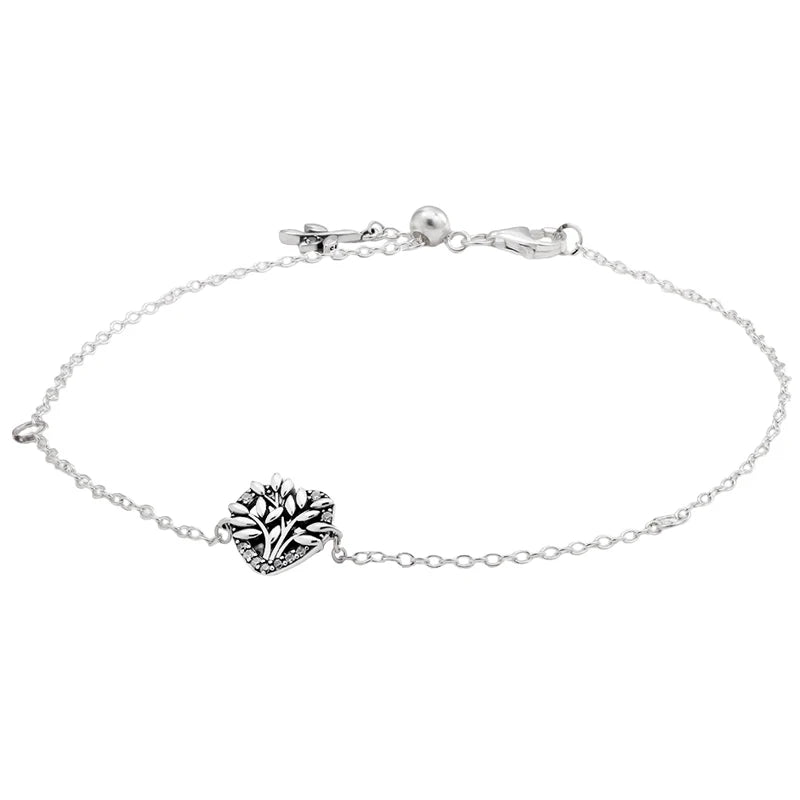 Sparkling Family Tree Chain Bracelet Bangle 925 Sterling Silver Charm Jewelry