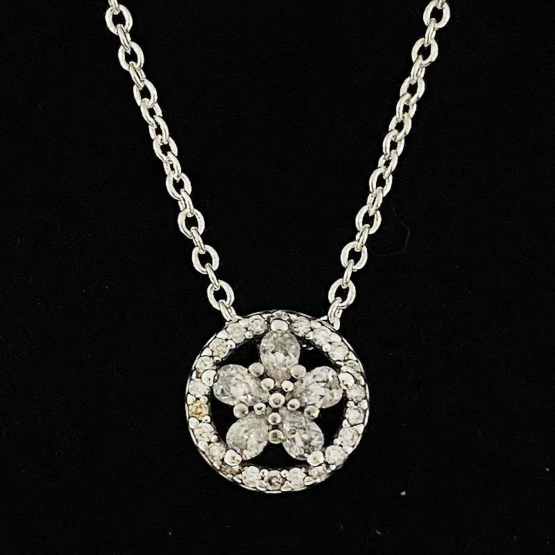 Sparkling Snowflake Collier With Clear Pink Crystal Necklace