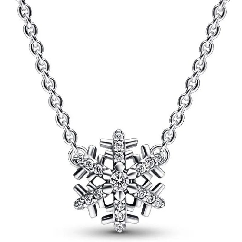Snowflake Crystal Pendant Necklace 925 Sterling Silver Jewelry