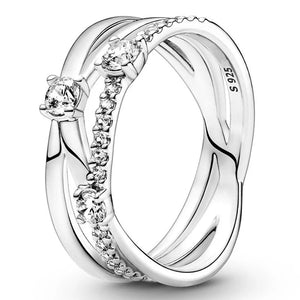 Sparkling Triple Band Ring With Crystal 925 Sterling Silver Gift