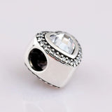 Sparkling Love Heart Crystal Bead 925 Silver Charm Bracelet Bangle