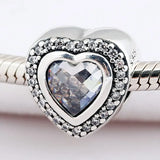 Sparkling Love Heart Crystal Bead 925 Silver Charm Bracelet Bangle