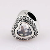 Sparkling Love Heart Crystal Bead 925 Silver Charm Bracelet Bangle