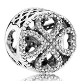 Ribbon Love Heart Spacer Bead Charms for Europe Bracelet 925 Sterling Silver