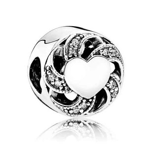 Ribbon Love Heart Spacer Bead Charms for Europe Bracelet 925 Sterling Silver