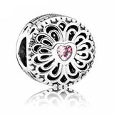 Ribbon Love Heart Spacer Bead Charms for Europe Bracelet 925 Sterling Silver