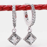 Square Sparkle Hoop Earring With Crystal 925 Sterling Silver Wedding Gift