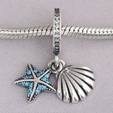 Starfish & Shell Crystal Pendant Beads 925 Sterling Silver Charm Bracelet