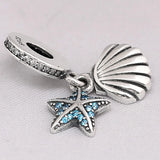 Starfish & Shell Crystal Pendant Beads 925 Sterling Silver Charm Bracelet