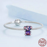 S925 Love Bear Bracelet Charm with Heart-shaped Zircon Beads
