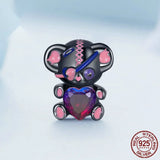 S925 Love Bear Bracelet Charm with Heart-shaped Zircon Beads