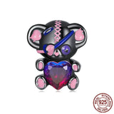 S925 Love Bear Bracelet Charm with Heart-shaped Zircon Beads