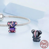 S925 Love Bear Bracelet Charm with Heart-shaped Zircon Beads