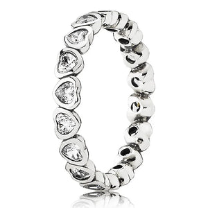 Swirling Droplets Love Heart Crystal Ring 925 Sterling Silver Europe Jewelry