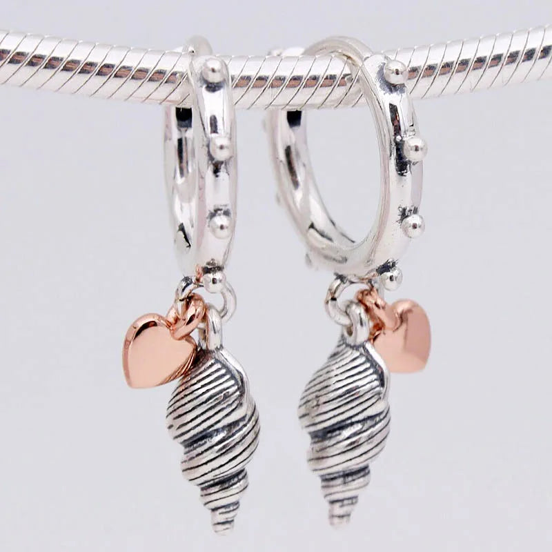 Summer Heart & Conch Shell Hoop Earring 925 Silver Sea Earring