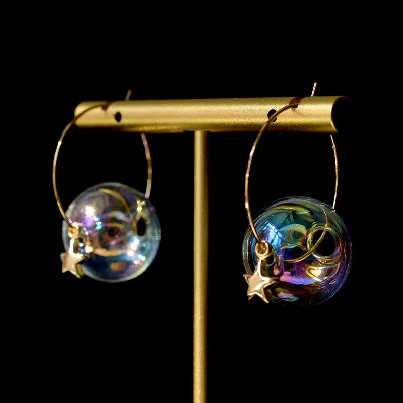 Sweet Soap Bubble Star Hoop Earrings Women's Jewelry