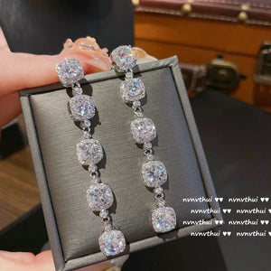 Silver Square Zircon Tassel Earrings for Women