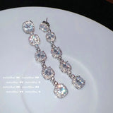 Silver Square Zircon Tassel Earrings for Women
