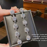 Silver Square Zircon Tassel Earrings for Women