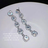 Silver Square Zircon Tassel Earrings for Women