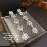 Silver Square Zircon Tassel Earrings for Women