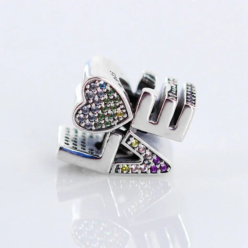 Colorful Love Crystal Bead Charm for Bracelet DIY Jewelry