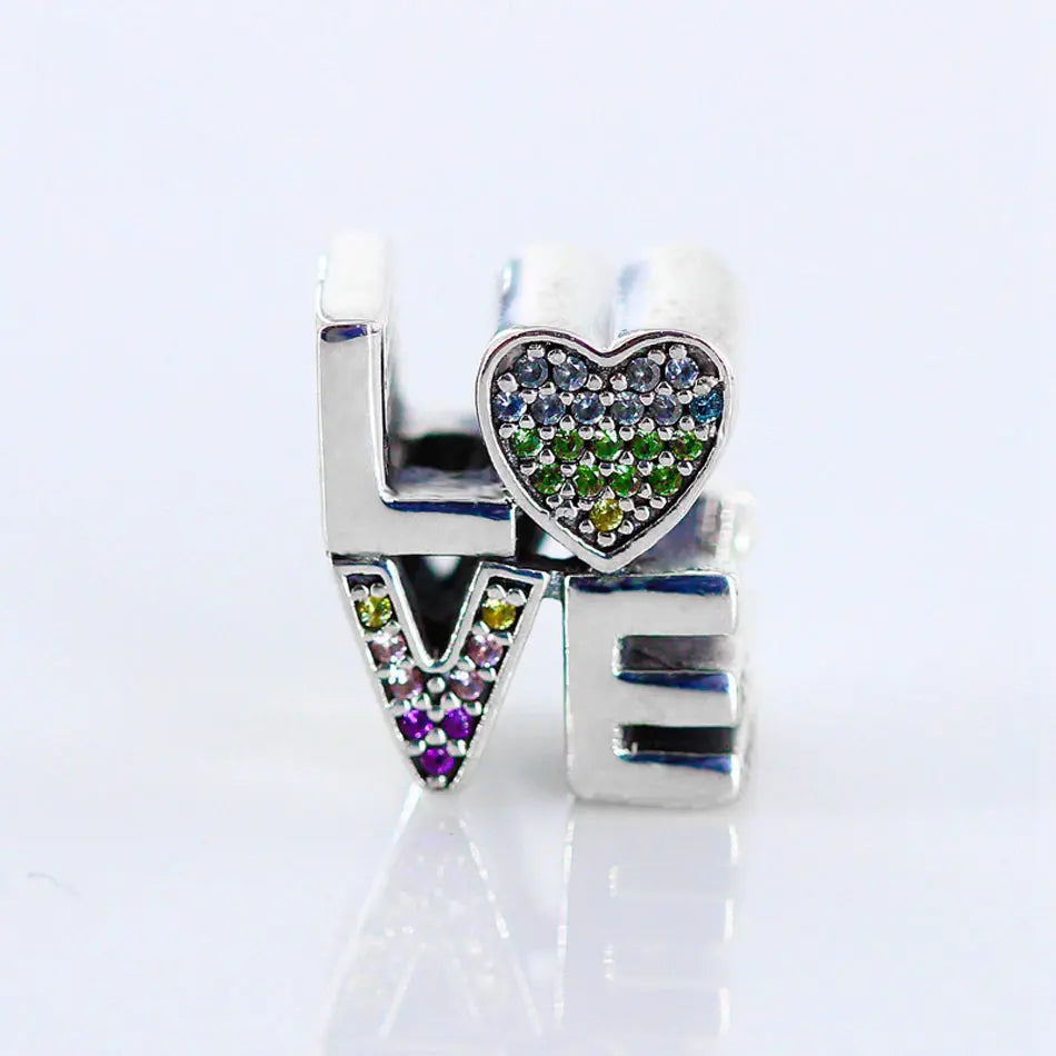 Colorful Love Crystal Bead Charm for Bracelet DIY Jewelry