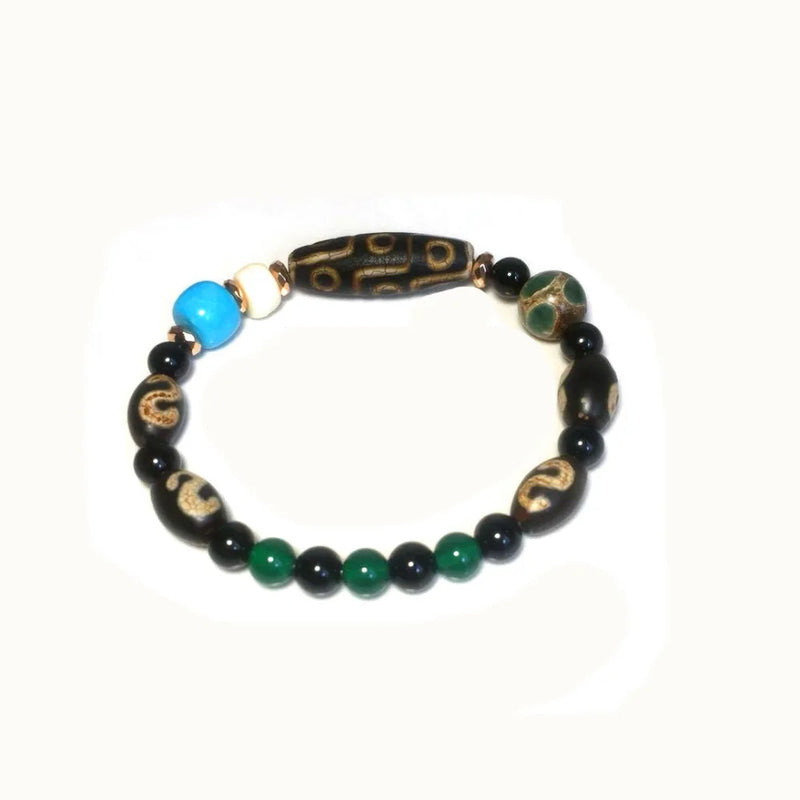 Tibetan FengShui Agate Bracelet 9eyes DZI Green Tortoise Shell Money Hook