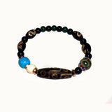 Tibetan FengShui Agate Bracelet 9eyes DZI Green Tortoise Shell Money Hook