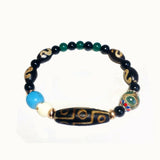 Tibetan FengShui Agate Bracelet 9eyes DZI Green Tortoise Shell Money Hook