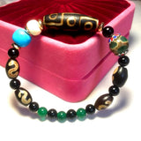 Tibetan FengShui Agate Bracelet 9eyes DZI Green Tortoise Shell Money Hook