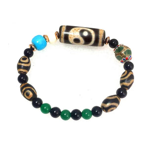 Tibetan Agate Bracelet 6 Eyes DZI 10mm Tortoise Shell 2 Eyes