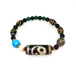 Tibetan Agate Bracelet 6 Eyes DZI 10mm Tortoise Shell 2 Eyes