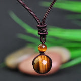Tiger Eye Bead Pendant Necklace Hand Carved Jade Jewelry
